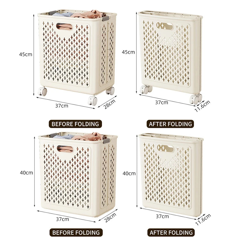 Foldable Laundry Baskets With Wheels Dirty Clothes Basket Large Capacity Cart Bathroom Multifunctional Storage Basket