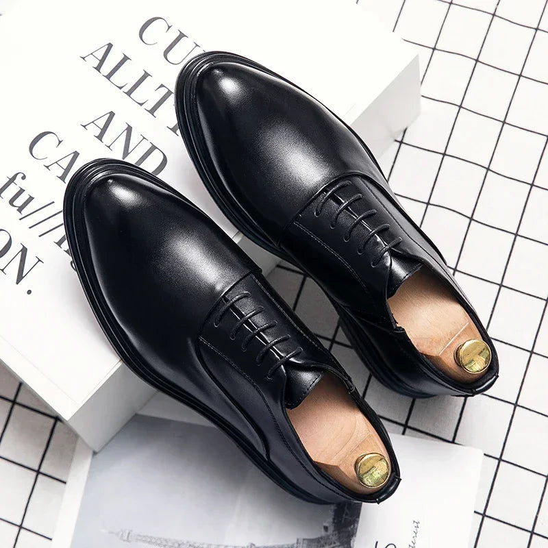 Business Formal Leather Shoes Men's Casual with Suit Low Top Solid Wedding Oxford Shoes Pointed Office Shoes