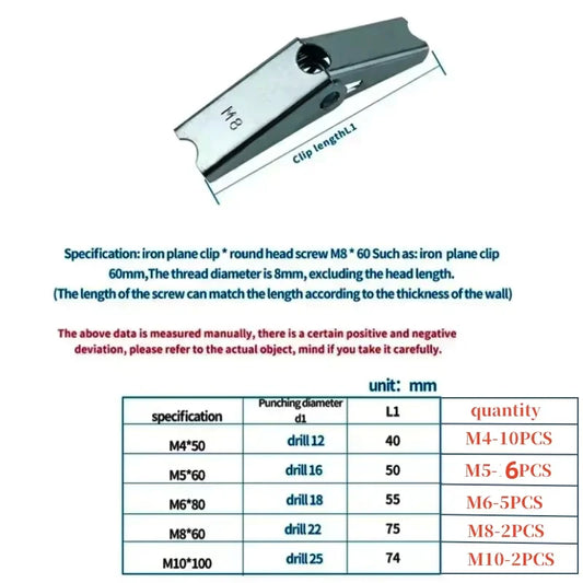 M4 M5 M6 M8 M10 Plasterboard Hollow Wall Cavity Wall Fixing Spring Toggle Anchor Ceiling Dry Wall Anchors No Bolt