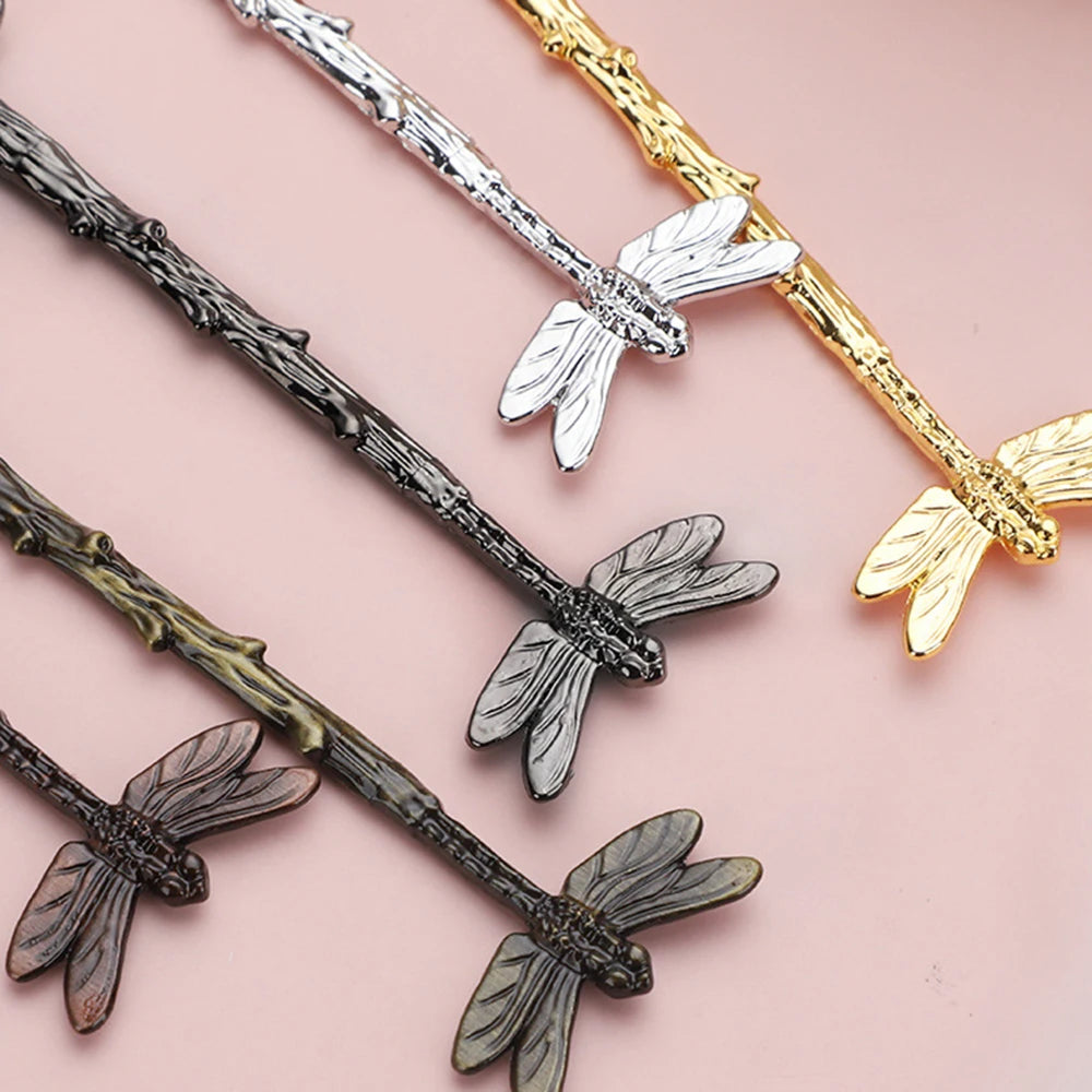 New Retro Coffee Spoon Dragonfly Twig Decorative Stirring Spoon Alloy Leaf Spoon Forest Style Portable Dessert Spoon Tea Spoon