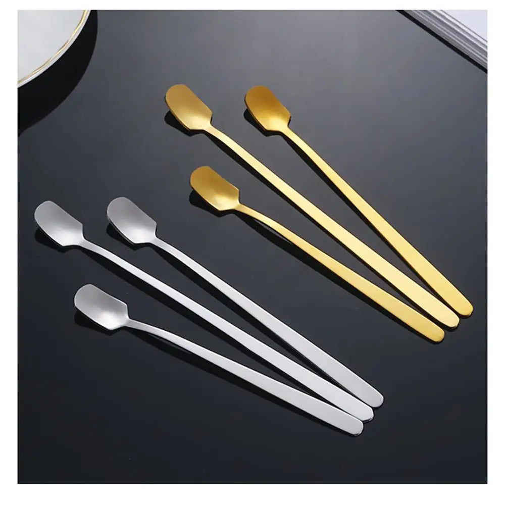 5pcs Stainless Steel Square Head Spoon Mug Tea Spoon Golden Honey Coffee Stirring Spoon Canning Medicine Powder Spoon