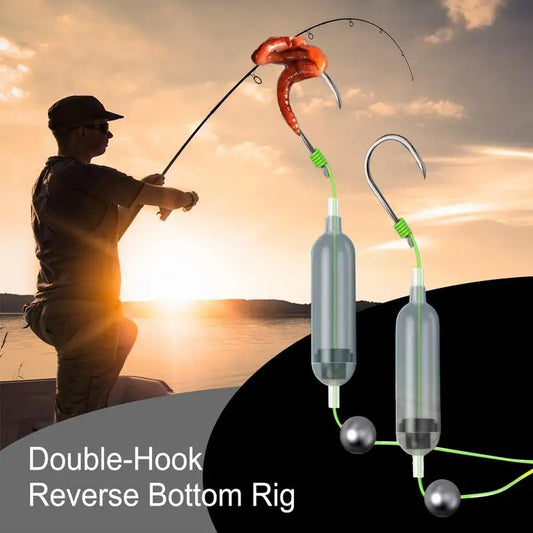 2Hooks Fishing Hair Rigs Hook Reverse Bottom Fishing Rig Reverse Anti-Snag Attractor For River Pier Offshore