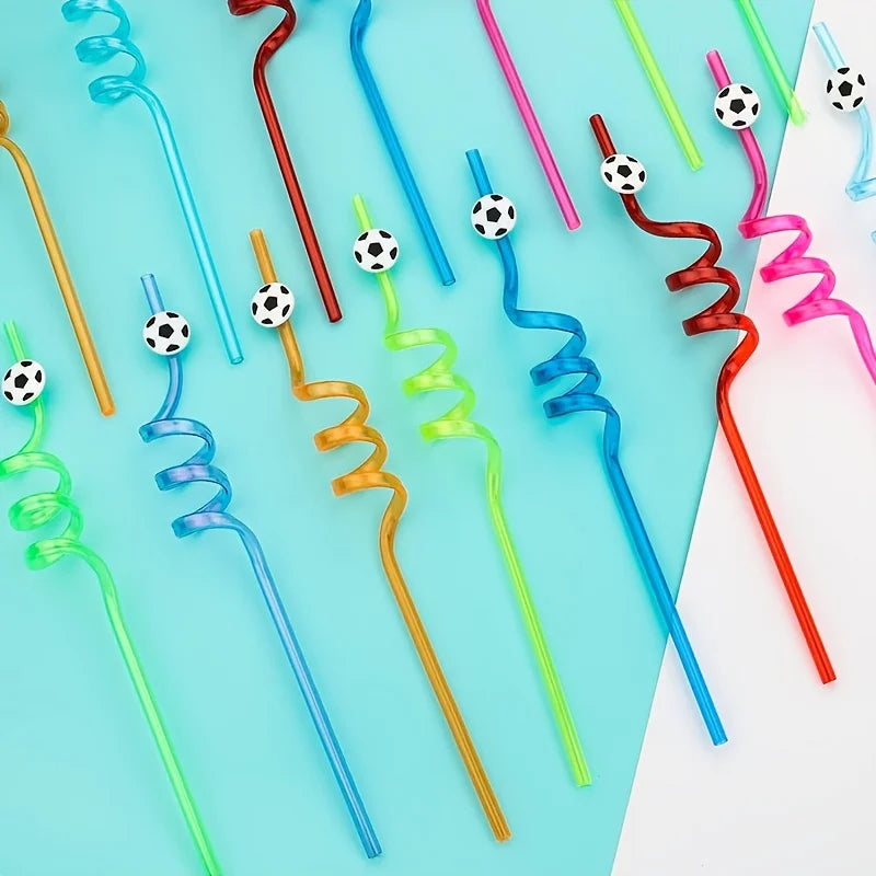 8Pcs Reusable Soccer Party Straws for Soccer Party Favors, Soccer Themed Party Decorations for Sports Party Supplies for Kids 