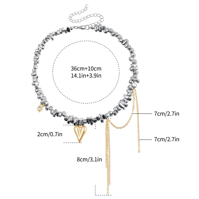 Fashion Trend Accessories Simple Exquisite Love Fringe Pendant Irregular Beaded Necklace For Women Holiday Gifts Alloy Jewelry