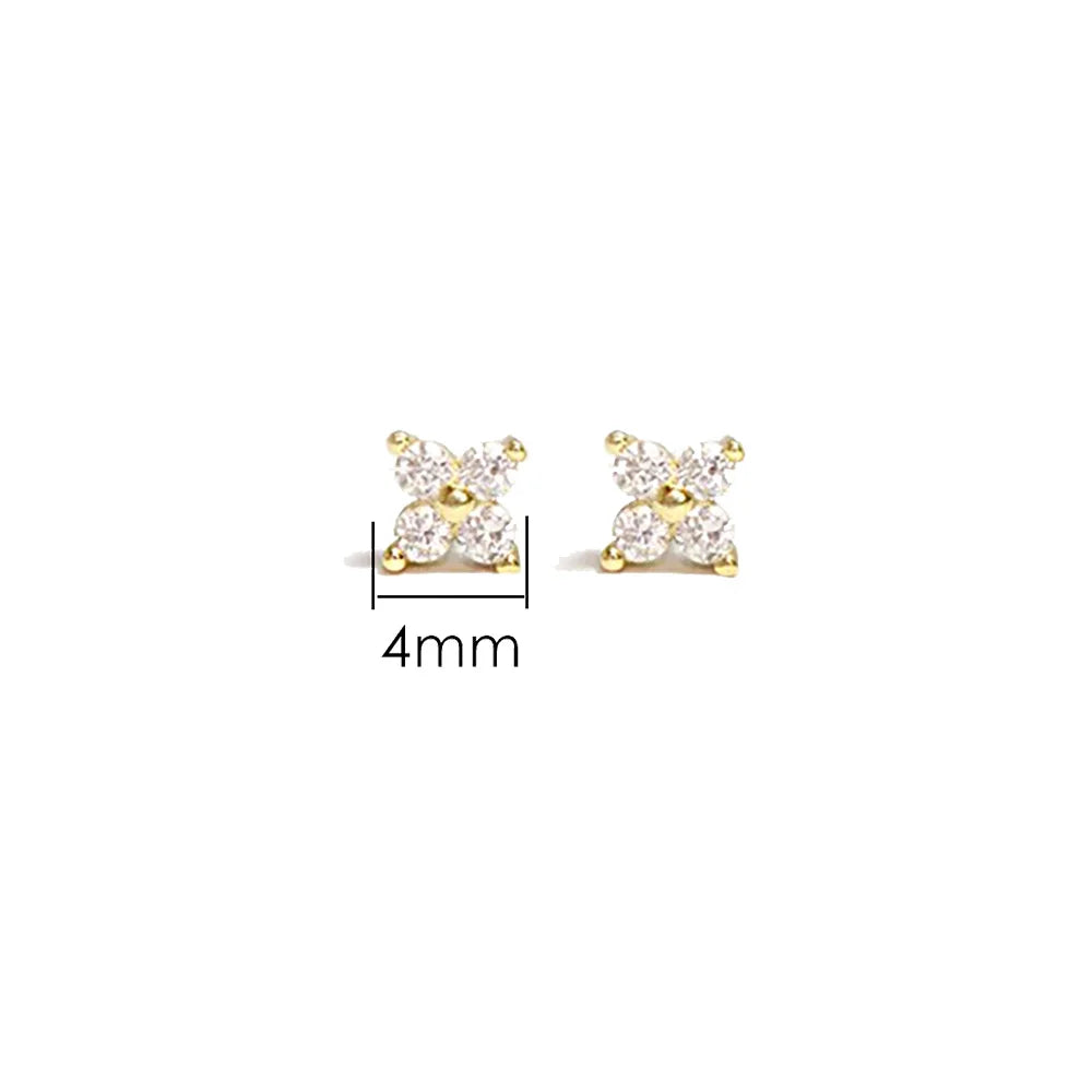 Dainty Flower Stainless Steel Butterfly Stud Earrings for Women Cartilage Ear Ring Cute Zircon Gold Color Clover Jewelry Gift