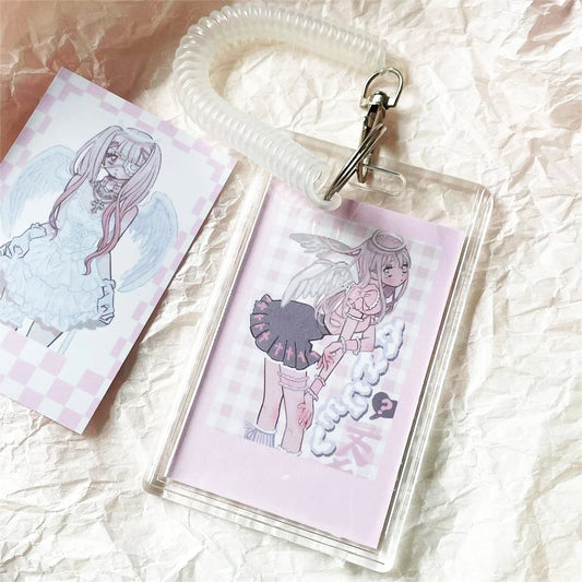 Small Card Access Control Card Cover Acrylic Transparent Double Card Protection Cover Elastic Keychain ID Card Bus Work Card