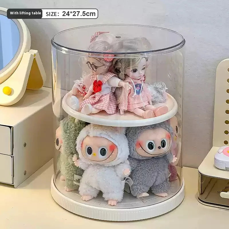 Labubu Rotating Display Box, Transparent Acrylic, Plush Doll Hand-Made Dust-Proof Labubu Pendant Storage Box.