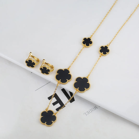 Irregular New Double Sided Natural Stone Shell Plant Five Leaf Flower Jewelry Set Necklace Earrings Women's High Quality Clover