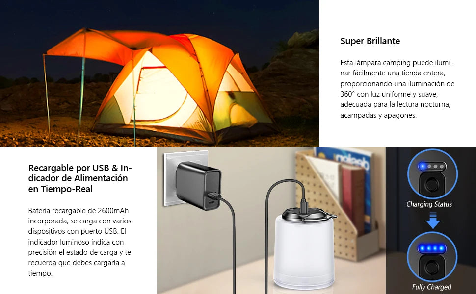 Rechargeable camping light flashlight camping light -3000K warm white light camping/hiking emergency waterproof light