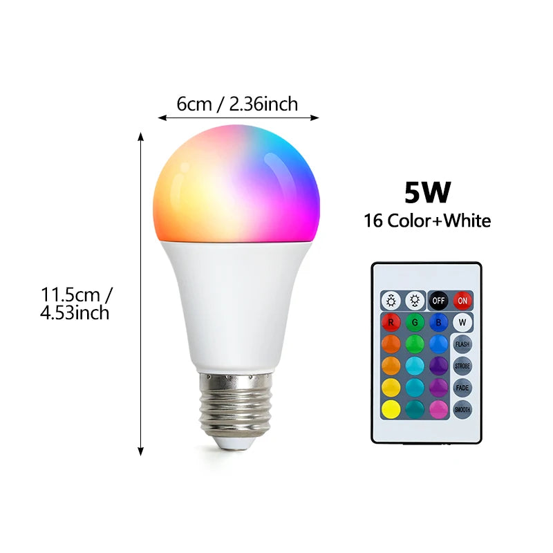 24 Key Remote Control Smart Lamp Atmosphere Light 16 Colors RGB Bulb LED Multicolor Bulb E27 220V Household Lighting Dimmable