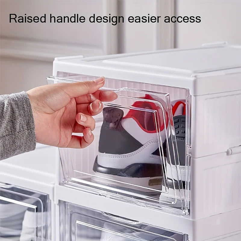 3-layer Transparent Shoes Box Thickened Foldable Sneaker Shoe Organizers Stackable Dustproof High-top Cabinet Shoe Rack Shelf