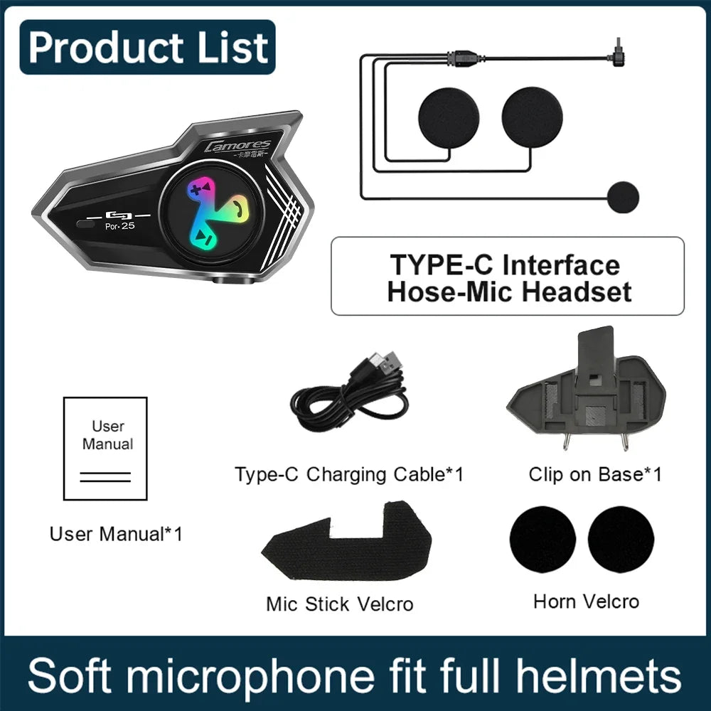 Bluetooth 5.4 Wireless Motorcycle Helmet Headset Hands-free Call Phone Motorcycle Waterproof Earphone Music Player Moto Helmet
