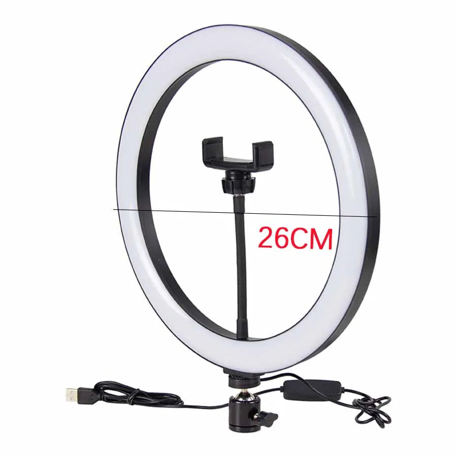 LED Selfie Ring Light 10-inch USB Plug 3-tone Lighting Photography Light Video Recording Live Broadcast Fill Light