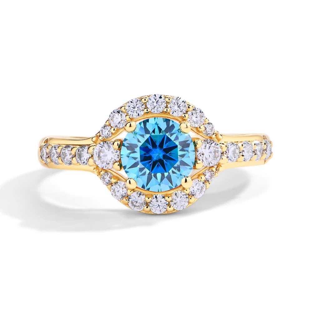 MINTYBOX 1.0ct Color Blue Moissanite Ring S925 Silver D VVS1 Lab Grown Diamond Halo Engagement Rings For Women Wedding Jewelry