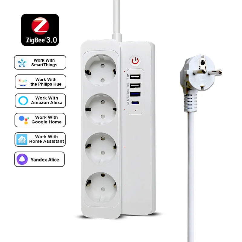 Smart Power Strip Zigbee 3.0 16A PD20W Fast ChargingSmart Multiple Socket Wall Mounted Timer Voice Control and Remote Control