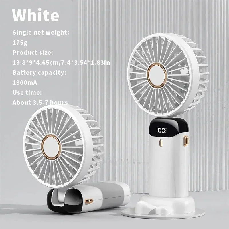 Handheld Neck Hanging USB Mini Fan Foldable Portable 5 Speed Rechargeable Fan With Phone Stand And LED Display Screen