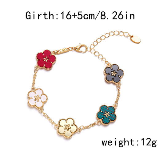 Light Luxury Double-sided Plum Blossoms Bracelets for Women Lucky Five Leaf Flower Adjustable Bracelets Aesthetic Party Jewelry
