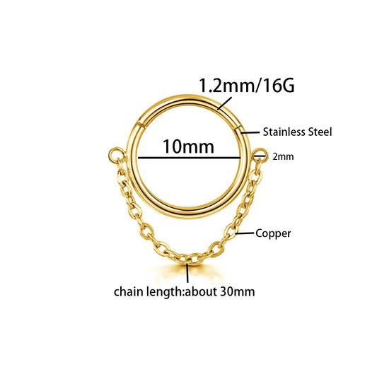 16G Stainless Steel Chain Conch Ear Piercing Hinged Clicker Segment Septum Ear Ring Cartilage Sleeper Earring Helix Piercing