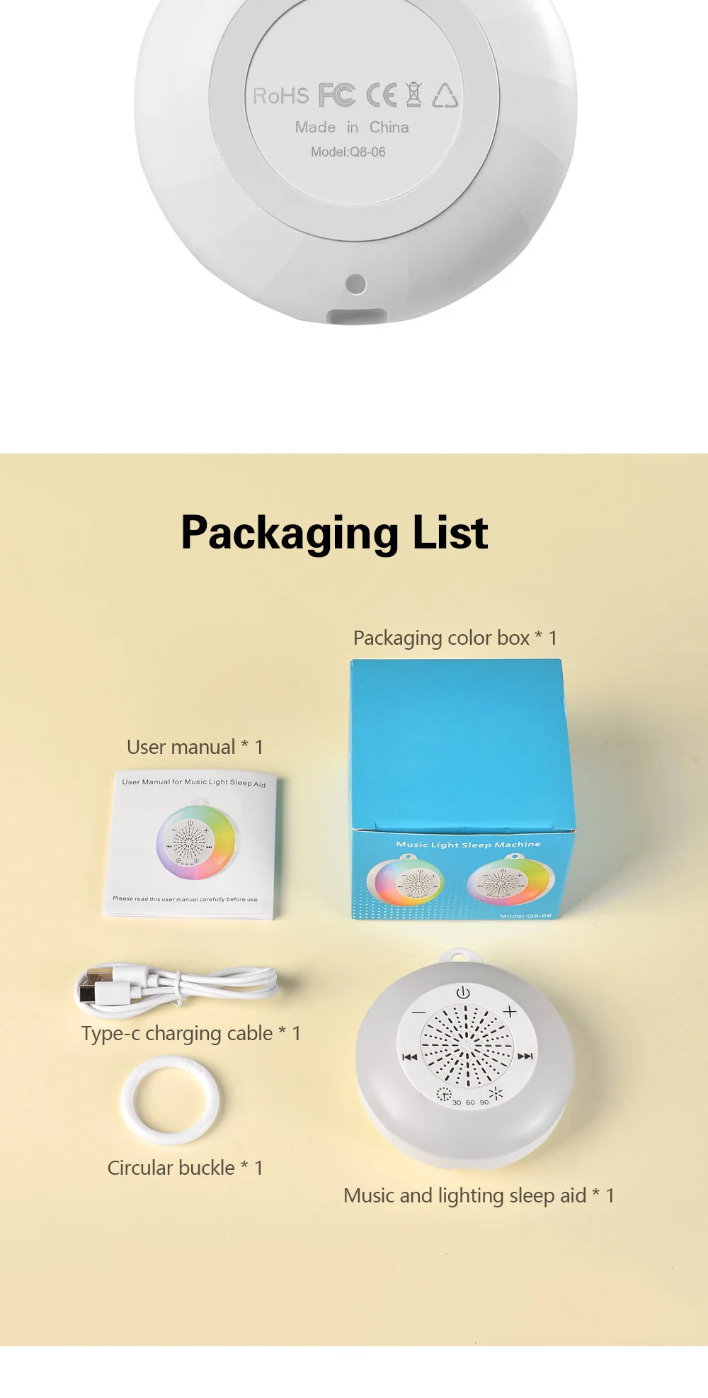 Baby Sleeping White Noise Machine USB Rechargeable Night Light Music Player 22 kinds of Soothing Sounds Child Sleep Aids Tools