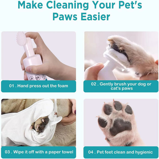 Clean Paws | No-Rinse Dog Paw Cleaner & Puppy Paw Washer | Gentle, Fragrance-Free, pH Balanced Foaming Cleanser with Silicone Br