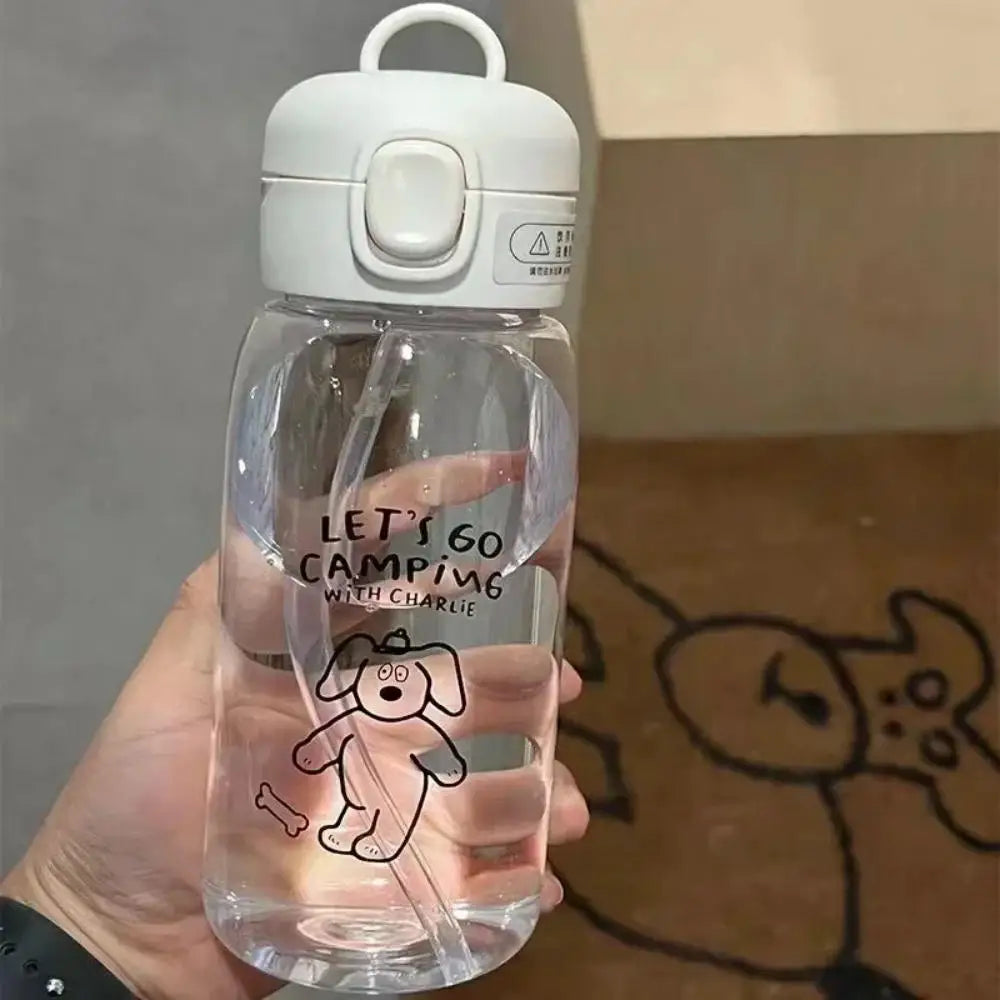 Plastic Water Bottle Water Cup With Straw Simple Large Capacity Portable Drop Resistant And Portable Cup Cartoon Ice Suction Cup