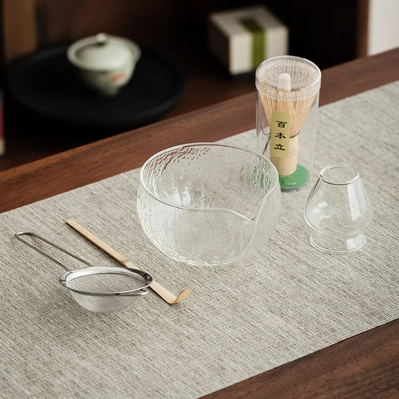 5Pcs Matcha Whisk Set Clear Glass Matchas Tea Set Matcha-Making Kit with Matcha Bowl Matcha Cup Matcha-Whisk for Tea Lovers