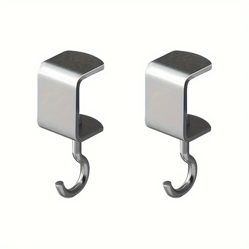 2pcs 360° Rotatable Steel Table Hooks - Detachable, Non-Destructive Installation for Office Desks, School Dormitories