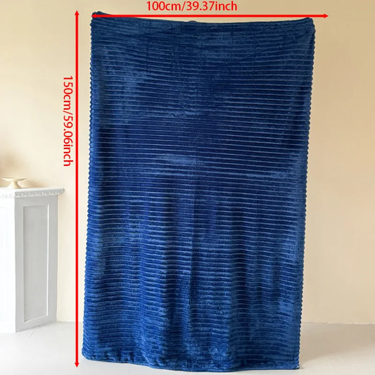 1 blue striped blanket - thickened blanket, modern and simple design, four seasons office nap blanket, suitable for bed or sofa.