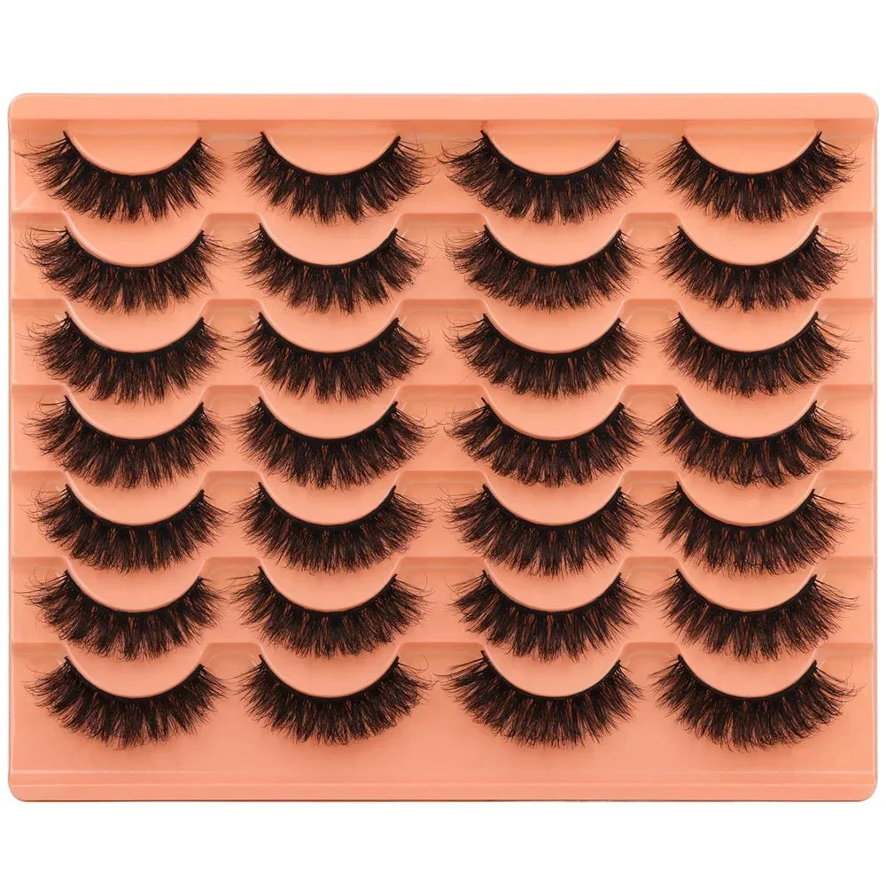 14 Pairs Natural Look False Eyelashes Thick Fluffy Faux Mink Lashes Pack Cat Eye Lashes that Look Like Extensions Black