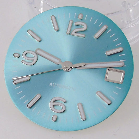 29MM Pilot Watch Dial Face for NH35 NH36 Dive Watch Mod Parts Silver Hand set Date Window Sterile Dial Plate Green Luminous