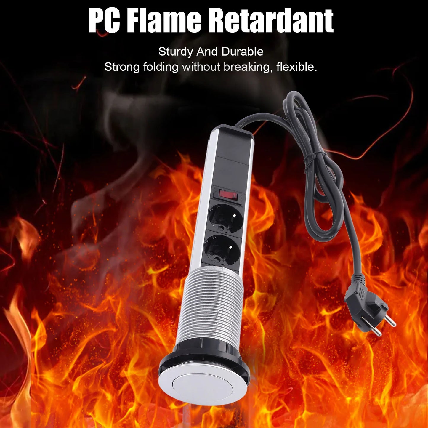 Recessed Pulling Pop Up Socket 3 Plugs and USB Aluminium Alloy Embedded Countertop Pop Up Outlet Socket AC250V 16A