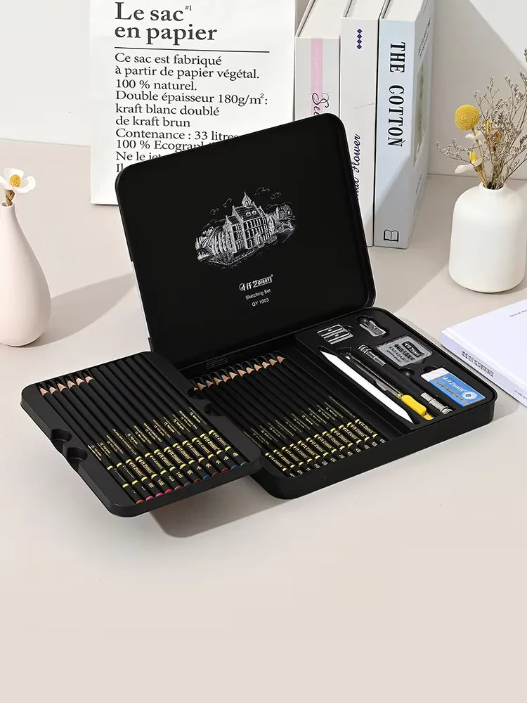 31 Pcs Painting Set Sketch Set,Metal Box Packaging,Professional Art Supplies, Including Graphite Pencils,Charcoal Pencils,Blend