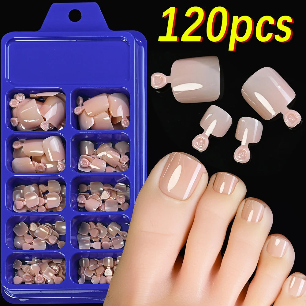 120pcs Square ToeNail Tips - Short French Tip Press On Toenails Pink Soft Gel Toe Nail Tips Full Cover Fake Toe Nail Extensions