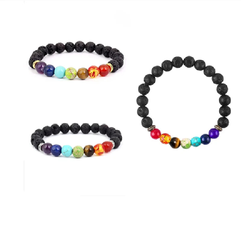 1pcs Bracelet For Men And Women Volcanic Stone Hand Beaded Colored Stone Stretch Hand Jewelry