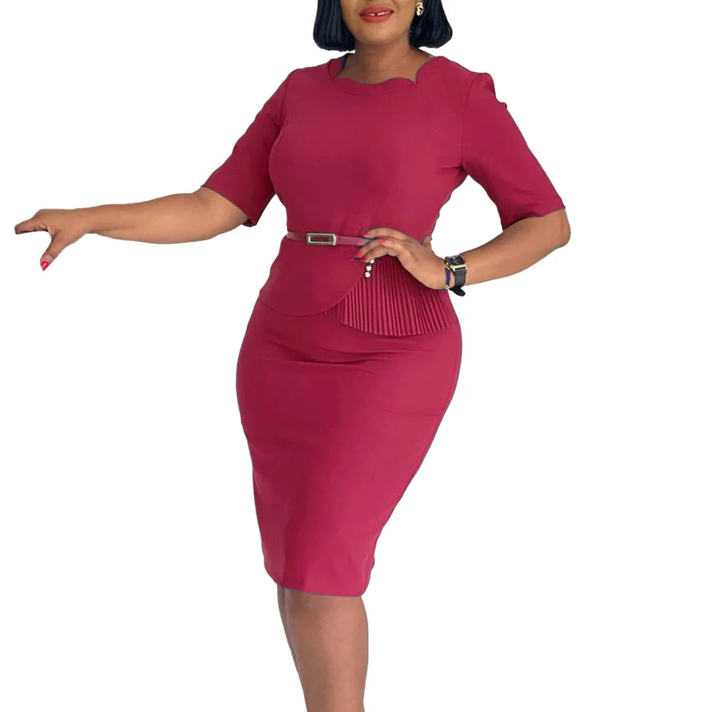Office Dresses for Ladies 2024 Latest Summer Simple Elegant Half Sleeve Formal Church Dress Women Knee Length Pencil Peplum Dres