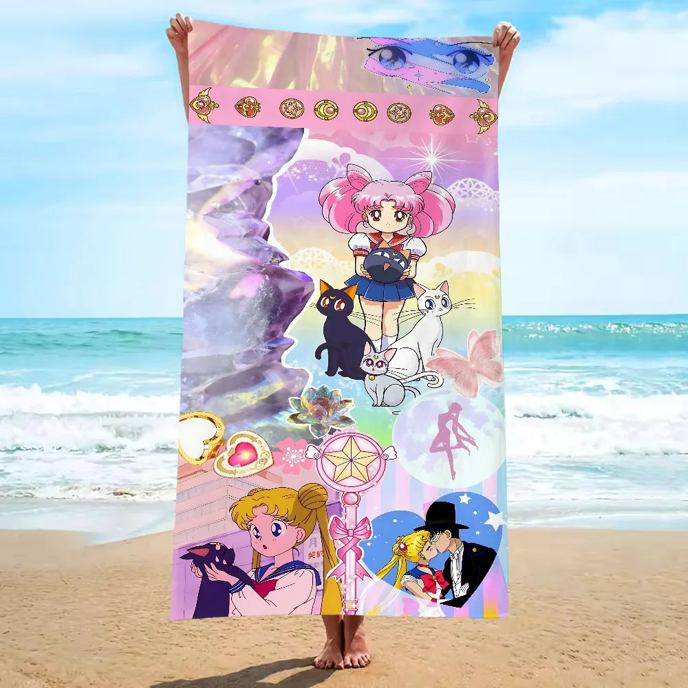Beach Towel Portable Towel for Fitness Sailors-Moon Absorbent Home Gym Towels With Designs Microfiber Sauna Cloth Quick Dry Fast