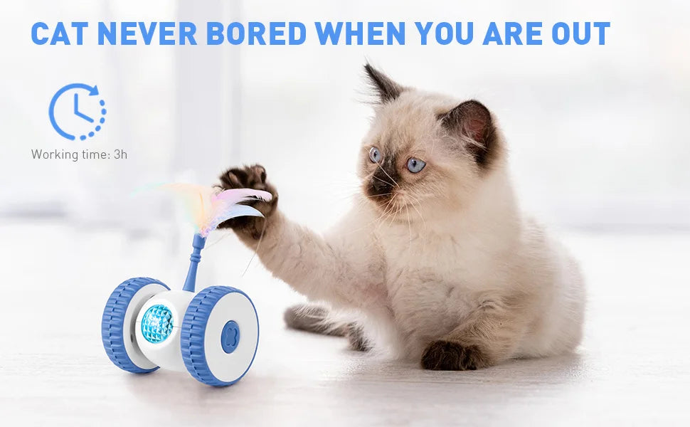 Interactive Cat Toys, Smart Sensing Automatic Cat Toy with Color Light and Feathers Wand, USB Rechargeable Cat Toys for Indoor