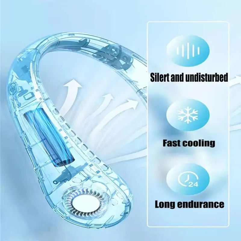 Newest Rechargeable Personal Hanging Neck Fan USB Mini Portable&Wearable Neck Fan Bladeless Outdoor Sport Fan