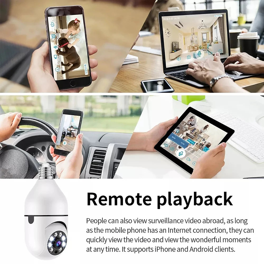 Home Security Camera 2.4G WiFi E27 Lamp Holder Interface HD Pixel LED Light Night vision Motion Detection Voice Camera APP v720