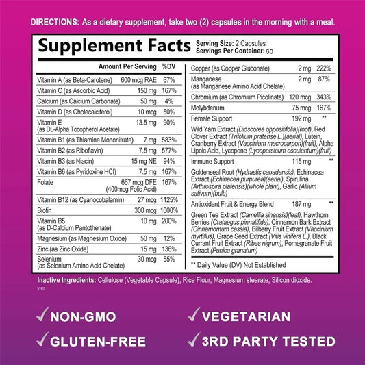Women's Multivitamin Capsules Contain A Perfect Blend of Biotin, Calcium and Zinc To Support Immune Function and Energy