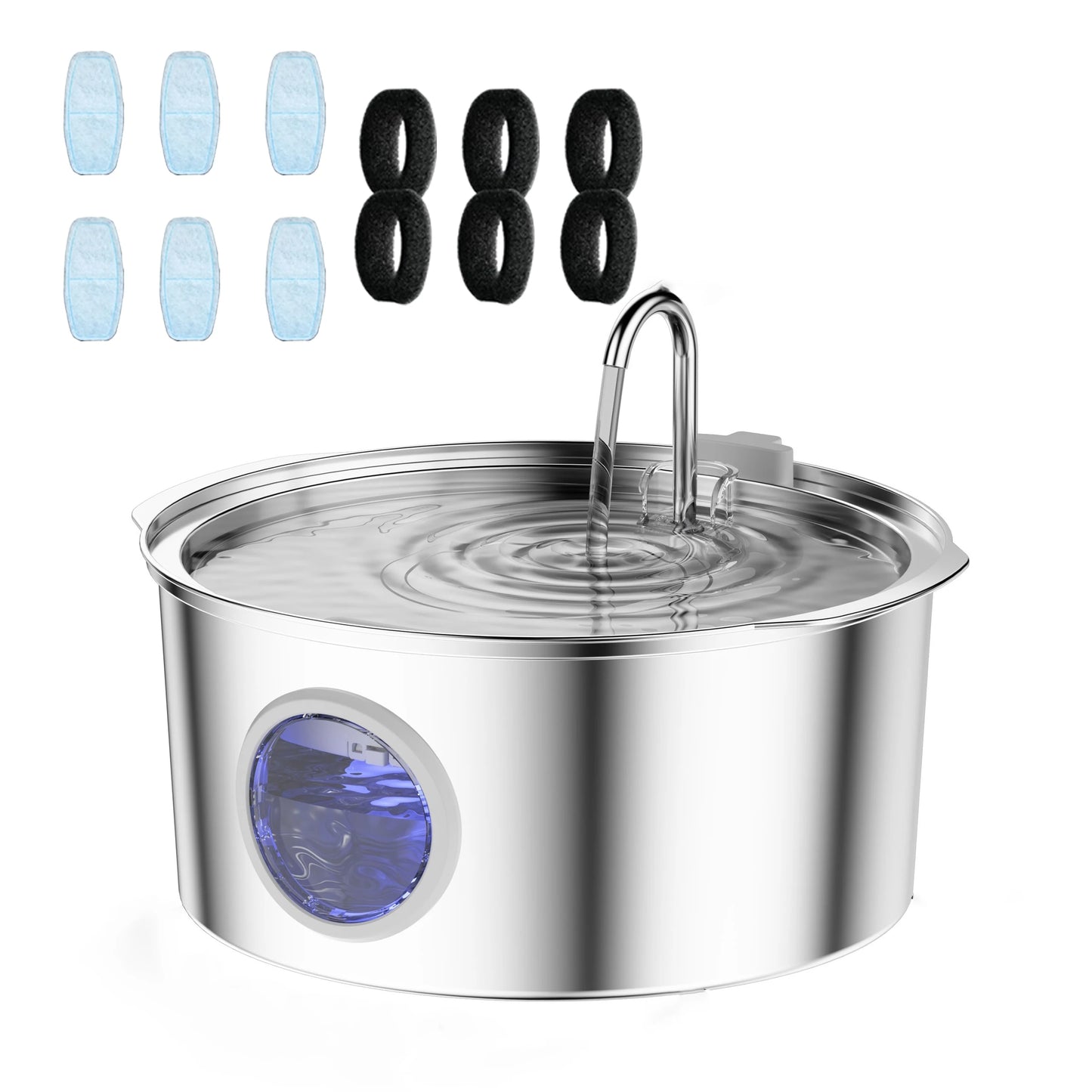 7L Large Capacity Stainless Steel Cat Water Fountain Dog Pet Automatic Drink Fountain Feeder Bowl Window Silent (No 5V 1A Plug)