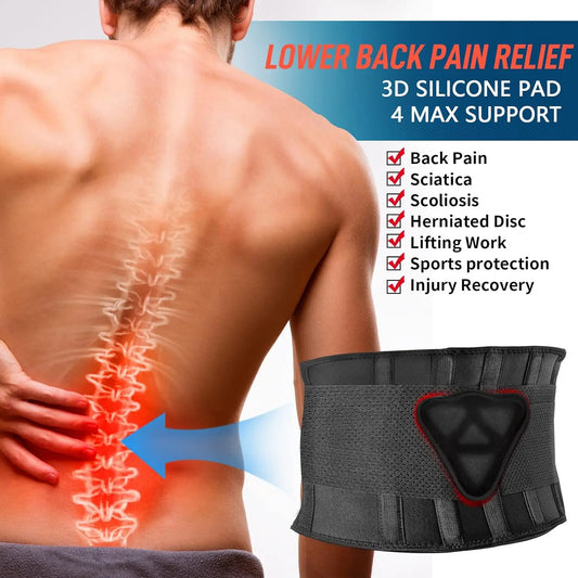 Back Brace for Men Lower Back Pain Relief Lumbar Support Brace Waist Belt with Ergonomic 3D Silicone Pad for Heavy Lifting Work