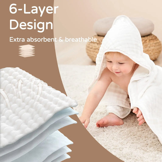 Baby Towels for Newborn 100% Muslin Cotton Baby Bath Towel with Hood for Babies, Infant, Toddler and Kids, Large 32x32Inch