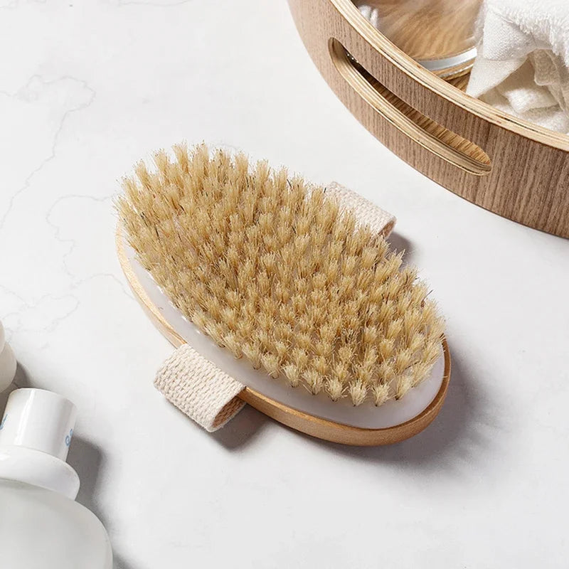 Natural Bristle Brush Soft Wet Dry Skin Body SPA Brush Bath Massager