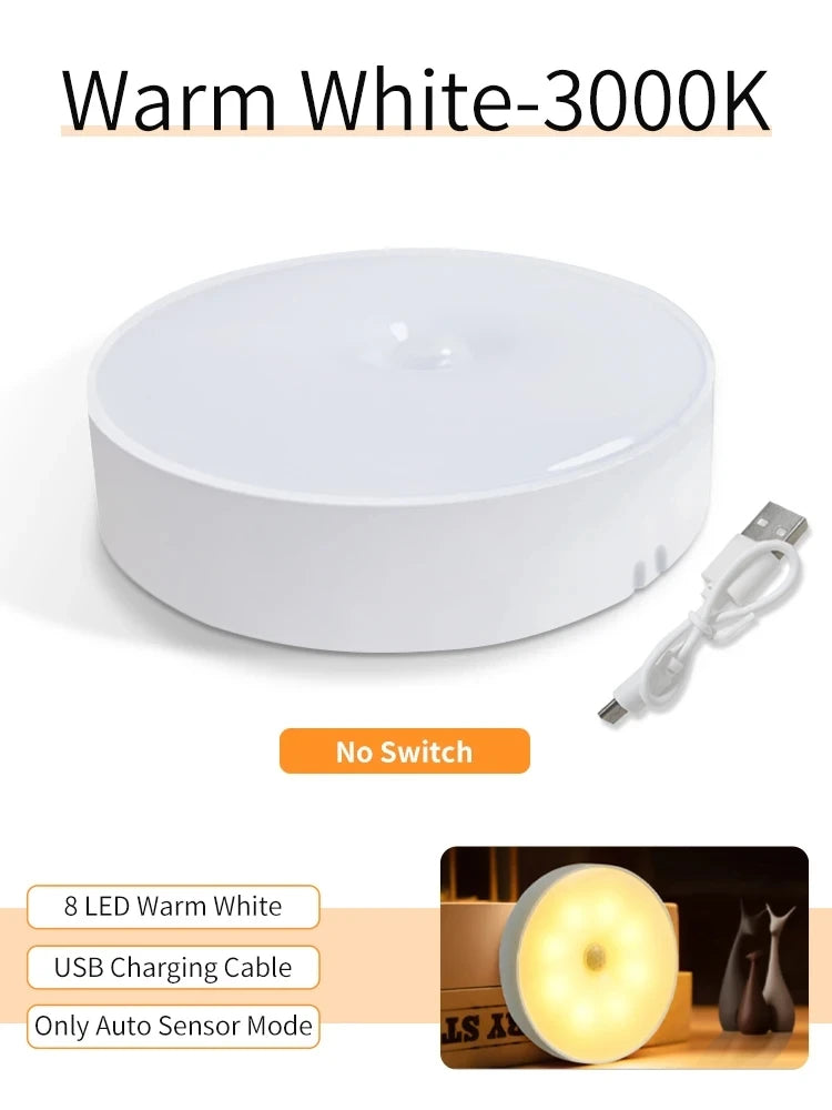 Smart Motion Sensor Light Usb Rechargeable Cabinet Lights Warm Light White Light For Kitchen Stairs Hallway Closet Bedroom Lamp