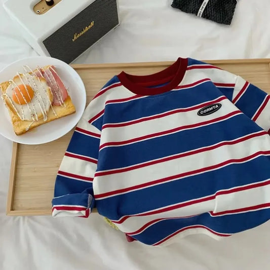 Children Clothes For Baby Girl Boys T-shirt Stripe Cotton 2-7Y Long Sleeves Shirts Teen Hoodie Bottoming Spring Shirt Kids Tops