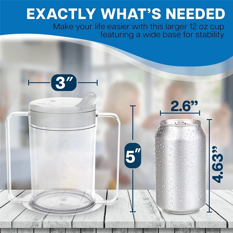 B84B-3 Pack 12Oz Adult Sippy Cup With Handles-Independence Sip Cups For Adults With Limited Mobility Handicap Cups