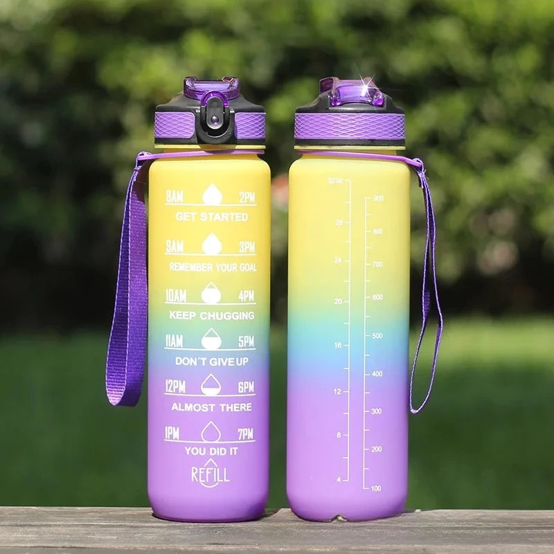 1L 1000ml Water Bottle Liter Stay Hydrated Material Plastic Sport Bottle Reminder Times Sports Outdoor Fitness Office Running