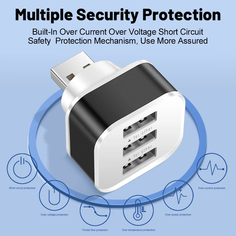 3 Port USB Slots Adaptor USB 3 in 1 2.0 Multple USB Interface Extender Auto Electronics Accessories