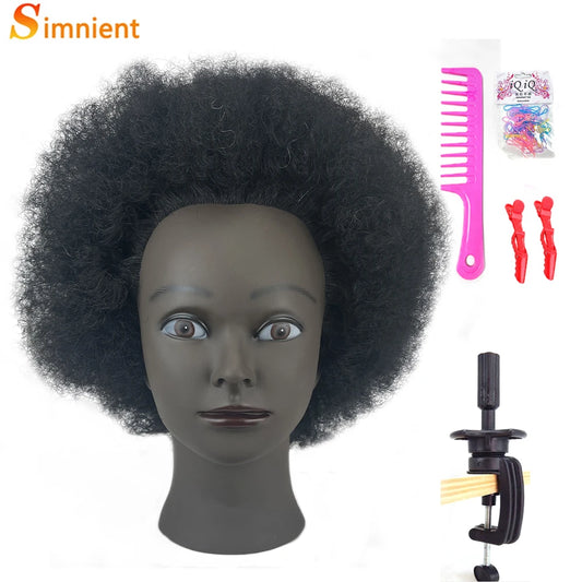 8 Inch 100% Human Hair Afro Mannequin Head Traininghead Styling Braid Hair Dolls Head for Practicing Cornrows and Braids